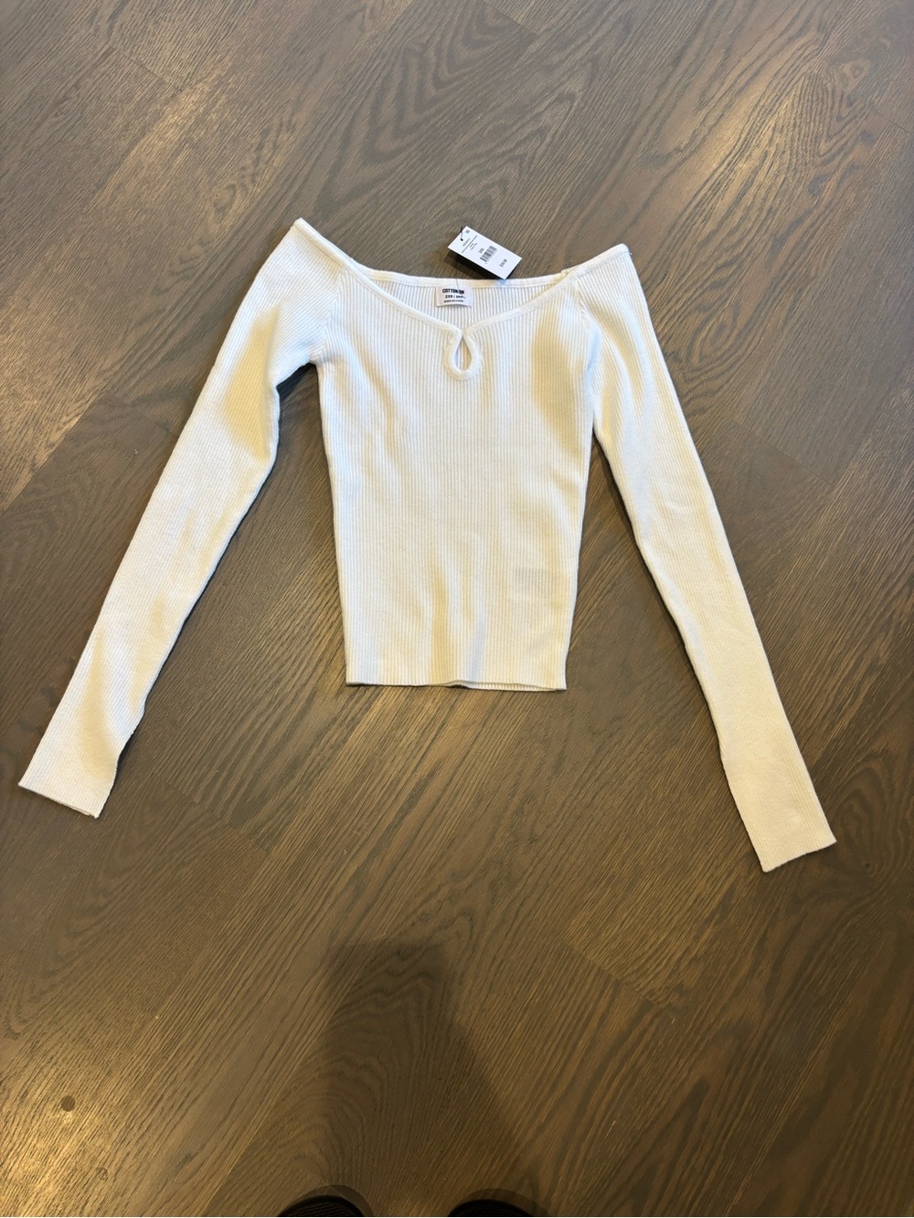 Cotton On White Ribbed Off-Shoulder Long Sleeve Top